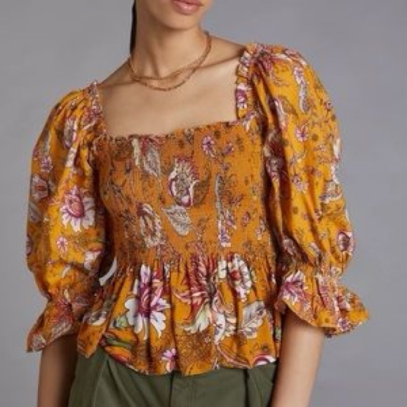 ANTHROPOLOGIE SMOCKED SWEETHEART BLOUSE - Picture 2 of 2